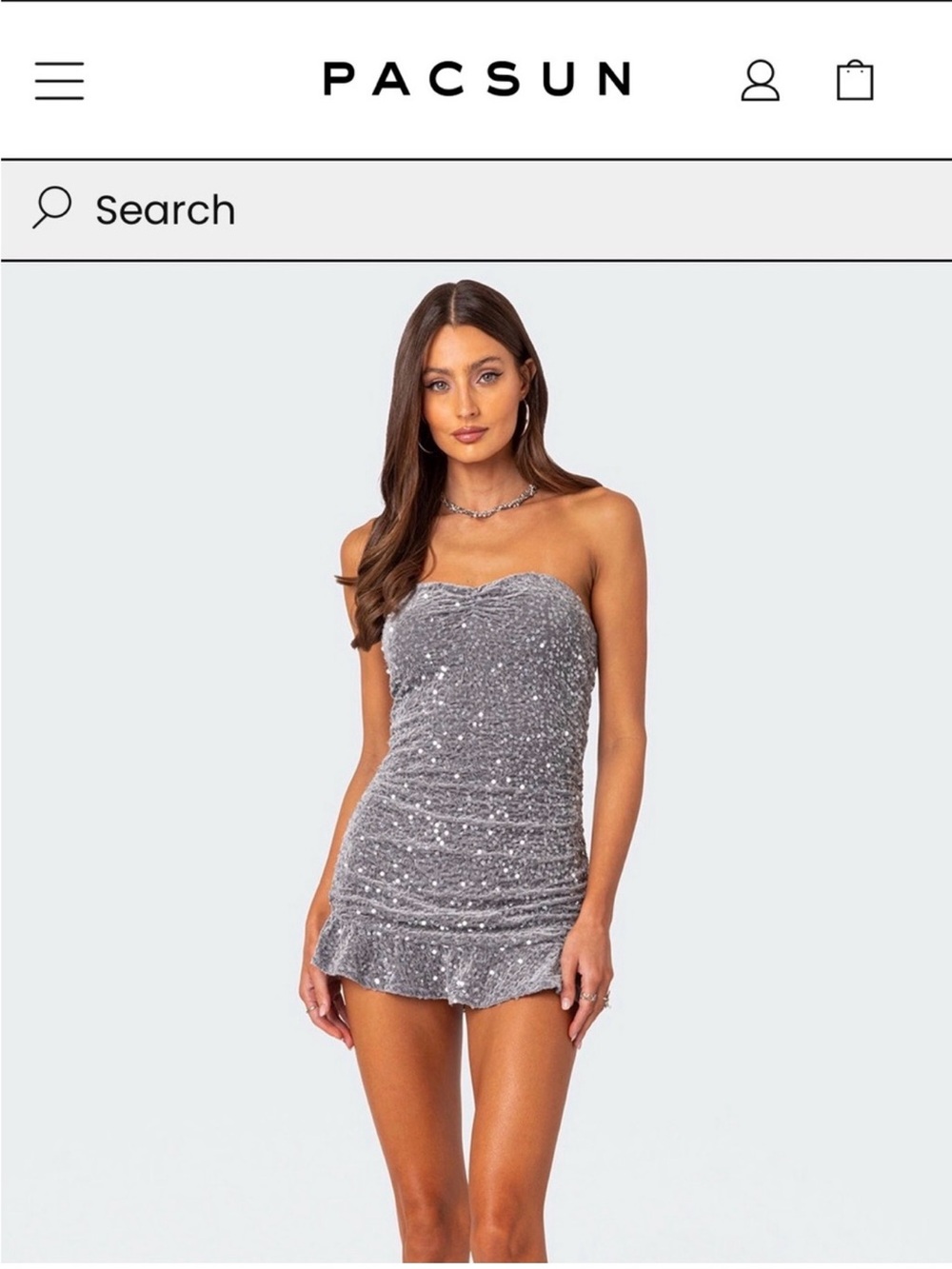 Edikted PacSun Silver Sequin Strapless Ruched Mini Dress